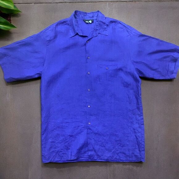 James Lord Vintage 90s Button Front Purple Linen Casual Shirt Men's Size Large - Picture 1 of 8